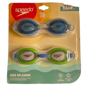 Speedo 2-pack Kids Splasher Goggles UV Protection Ages‎ 3-8 Blue & Green NEW